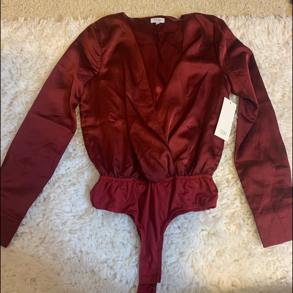 NWT Wine silk body suit